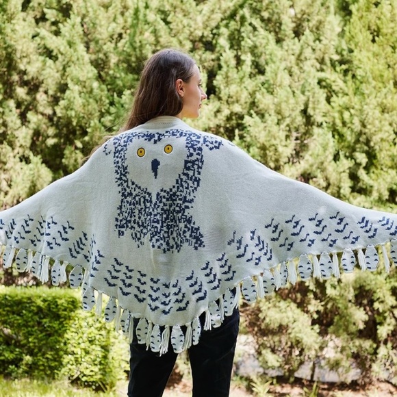 BOHO Hedwig OWL‎ Wings Knit Fringed Winter Shawl Sweater Scarf Unique Gift NEW! - Picture 1 of 11